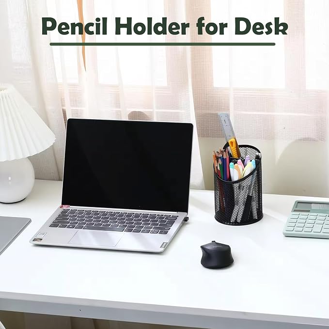 MINDEPOT 2 Pack Pencil Holder Pen Cup for Desk Round Pen Organizer | Mesh Black Pen Holder, Duty Metal, 3 Compartments, Desk Organizer for Home School - Image 4