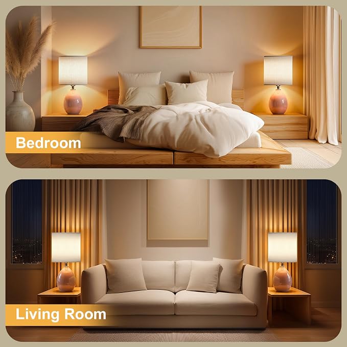 18.5" Ceramic Table Lamps Set of 2 for Living Room Bedroom, Pink | Bedside Lamps for Bedroom Nightstand, Ice Crackle Home Bedroom Living Room Decor, Linen Fabric Shade, 3-Color Temperature - Image 5