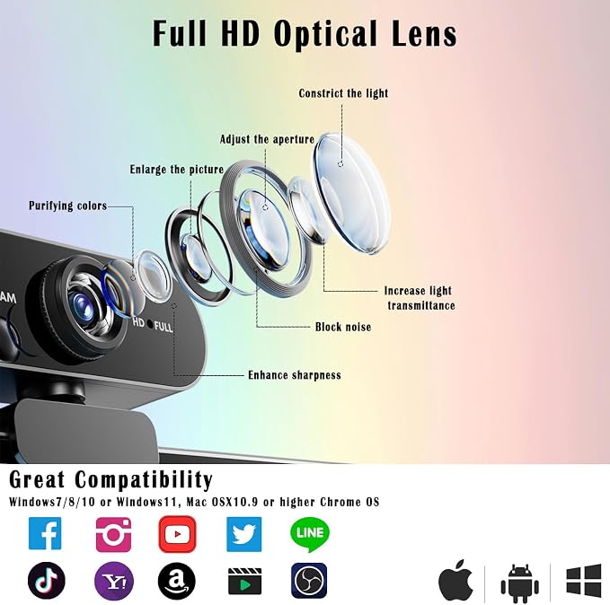 2K Webcam for PC/Laptop, USB Webcam with Microphone, Noise Cancellation, Support Beauty, Plug & Play with Auto Light Correction for Video Calls, Live Streaming Gaming & Online Meetings - Image 6