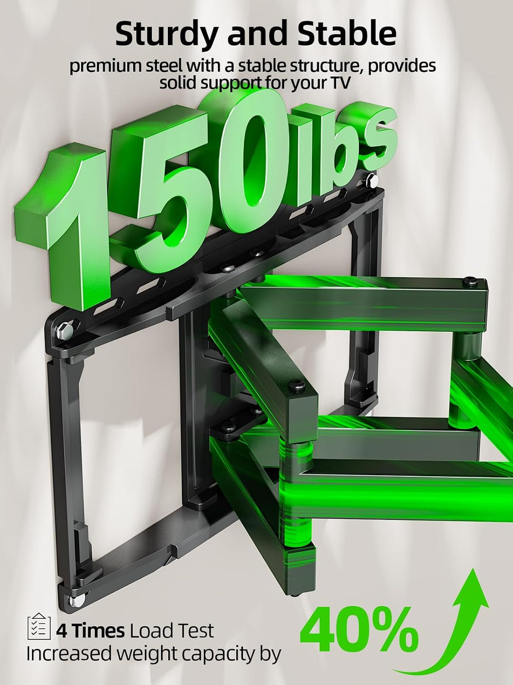 USX MOUNT Full Motion TV Wall Mount for 42-97 Inch TVs up to 150lbs, Swivel and Tilt Wall Mount TV Barcket with Extension, Max VESA 600x400mm & 16" Wood Studs，Fit Most 75 85 86 90 95 inch TVs - Image 5