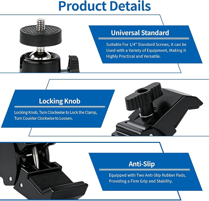 Webcam Stand Mount, Flexible Gooseneck Webcam Arm Stand with Desk Camera Mount Clip Clamp for Logitech C922 C930e C920S C920 C615 C960 C920x Brio 4K NexiGo N60 and More - Image 3