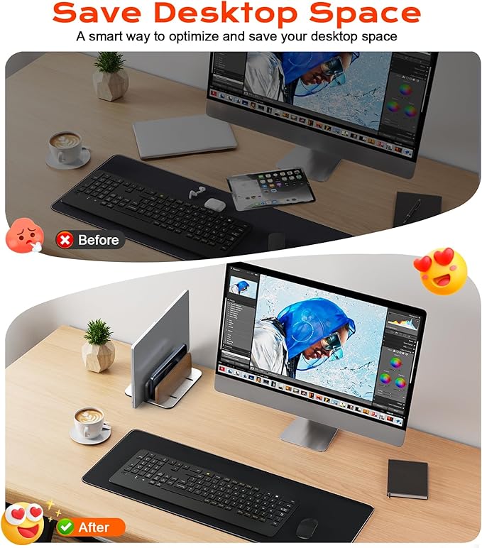 JCZT Vertical Laptop Stand, Walnut Dual Laptop Holder, Silver | with Adjustable Aluminum Alloy Base Laptop Stand for All MacBok/Surface/Samsung/HP/Dell/Chrome Book Laptops (Up to 17.3 inch) - Image 2