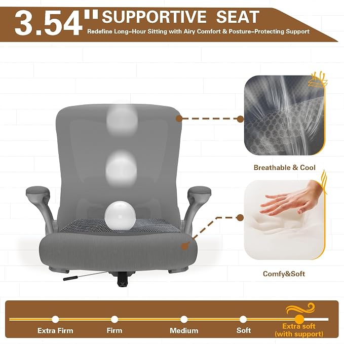 Ergonomic Office Chair for Long Hours, Adjustable Padded Lumbar Support for Lower Back Relief, 330 lb Capacity, Comfortable Computer Desk Chair for Home Office, Work & Study - Image 4