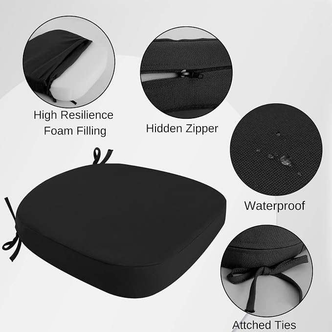 idee-home Outdoor Chair Cushions Set of 4, 19" x 19" D-Shaped | Thick Outdoor Seat Cushions Waterproof Patio Furniture with Ties Dining Pads - Image 2