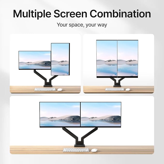 monTEK Dual Monitor Mount Monitor Arms for 17 to 35 Inch Screen | Adjustable Heavy Duty Monitor Desk Mount for 2 Monitors, Holds 35 Lbs, with Cable Management, VESA 75/100mm - Image 4