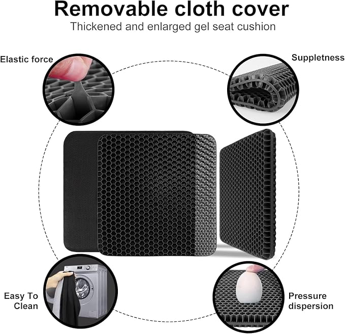 Gel Seat Cushion for Long Sitting, Extra Large Gel Cushion for Pain Relief | 17x17inch Large Office Seat Cushion, Breathable Wheelchair Cushion Chair Pads - Relieve Sciatica, Tailbone, Coccyx & Hip Pain - Image 4