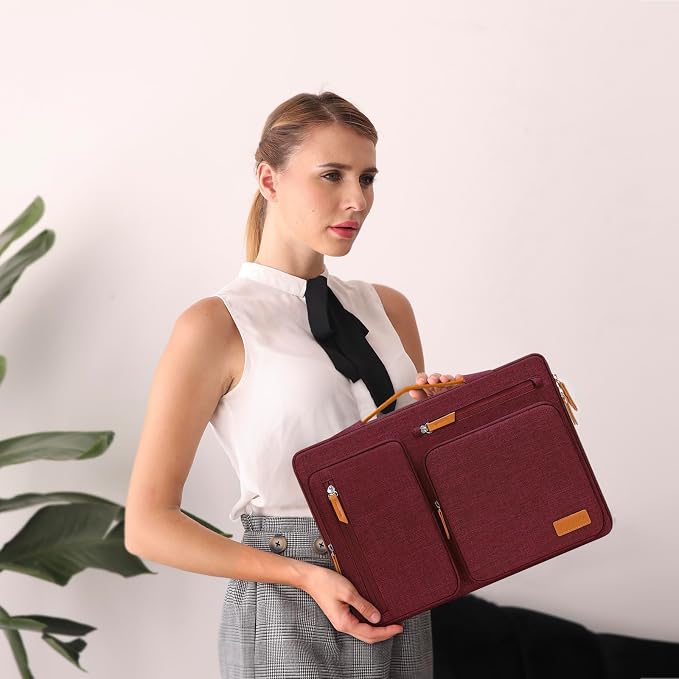 MOSISO 360 Protective Laptop Case 14 inch, 14 inch Laptop Sleeve | Compatible with HP Lenovo Dell ASUS Acer,HP Stream,Dell Latitude, Side Open Carrying Case with 4 Zipper Pockets, Wine Red - Image 6