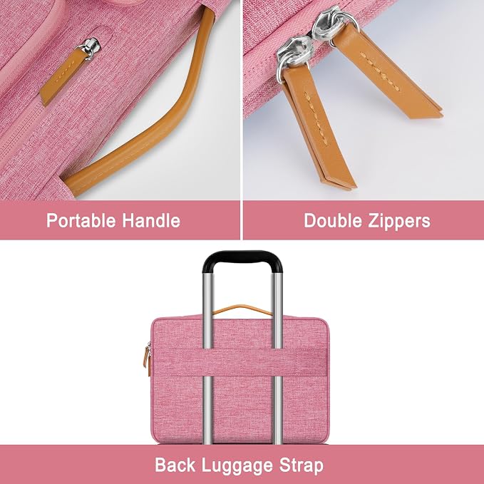 MOSISO 360 Protective Laptop Case 13.3 inch, 13-13.3 inch Laptop Sleeve | Compatible with MacBook Air/Pro 13 / Pro 14,HP Dell Acer ASUS, Side Open Carrying Case with 4 Zipper Pockets, Dusty Rose - Image 4
