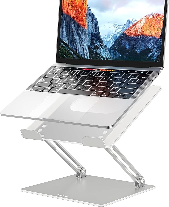 BESIGN LS10 Laptop Stand for Desk, Ergonomic Adjustable Notebook Tablet Stand, Foldable Laptop Riser, Portable Desktop Book Stands, Computer Holder Compatible with 10-14" Laptops, Silver by BESIGN