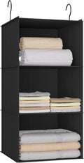 Hanging Closet Organizer 3-Shelf, Oxford Fabric Wardrobe Storage, Black | Easy-mount foldable design holds clothes, handbags, shoes & accessories; washable Oxford fabric, sturdy and space-saving. by DonYeco
