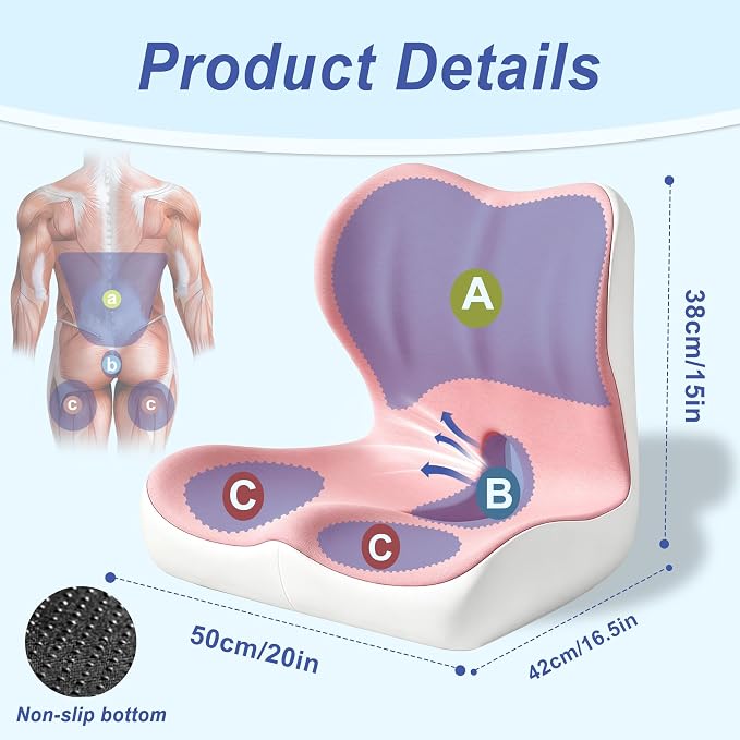 Seat Cushion for Office Chair and Car, Ergonomic Memory Foam Seat Cushion with Lumbar Support Pillow, Orthopedic Cushion for Sciatica & Back Pain, Pink & Light Gray - Image 2