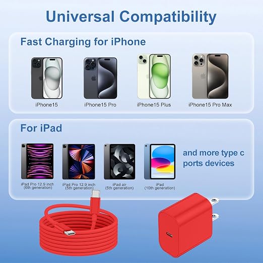 iPhone 17 16 15 Fast Charger and 10ft Type C to C Cable Cord Long, 20W USB C Charging Block Plug for Apple iPhone 17 Pro Max/17 Air/16 Pro/16 Plus/15 Pro/15 Mini/iPad Power Adapter Cube Brick/AirPods - Image 6
