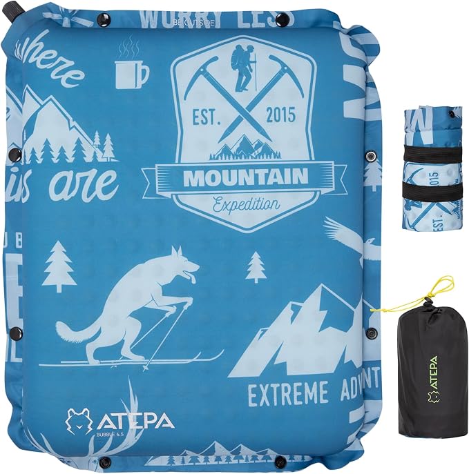 ATEPA Inflatable Seat Cushion | 2" & 2.5" Foam Core Seat Pad, Self Inflating, Compact, Stadium, Airplane, Travel, Camping, Hiking, Sports events by ATEPA