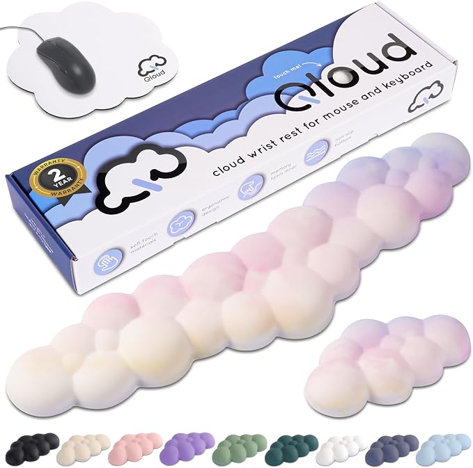 Rainbow Cloud Keyboard Wrist Rest – Create-ables Qloud Rainbow Wrist Rest for Computer Keyboard and Mouse, Ergonomic Memory Foam Wrist Pad with Non-Slip Base, Includes Cloud Mouse Pad by Create-ables