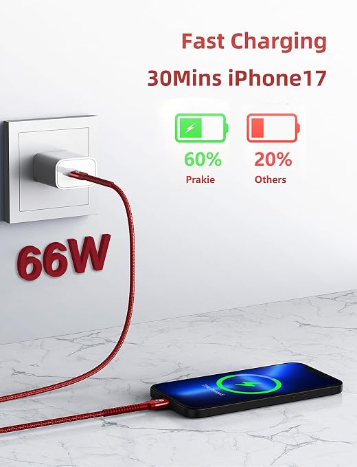 USB C to C Cable 10FT, 2Pack USB C Charger Cable, Long Type C Fast Charging | Cable Nylon Braided USBC Charger Cord Compatible with iPhone 17/16/15/Pro/Plus/Pro Max/Samsung Galaxy S23/LG and More-Red - Image 2