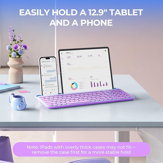 seenda CU-301 Bluetooth Keyboard for iPad,Blue&Purple | Bluetooth+2.4G combo with tablet holder, full-size keys and quiet clicks for iPad, iPhone, Mac, Windows and Android. - Image 3