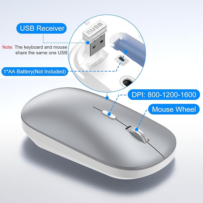 Wireless Keyboard and Mouse Combo, Ultra Slim Full Size Silent Keyboard | Quiet scissor switch keys, ultra slim design, 3 DPI adjustable mouse, 2.4GHz USB, for Computer,Windows, Mac, Laptop, PC - Image 6