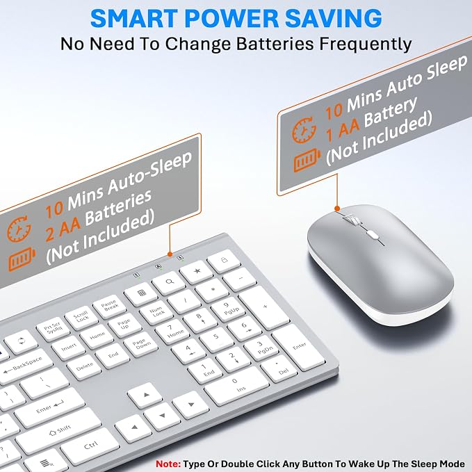 Wireless Keyboard and Mouse Combo, Ultra Slim Full Size Silent Keyboard | Quiet scissor switch keys, ultra slim design, 3 DPI adjustable mouse, 2.4GHz USB, for Computer,Windows, Mac, Laptop, PC - Image 5