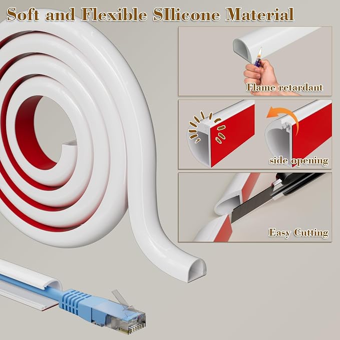 78”Cord Hider for Wall Mounted TV,Adhesive One-Cord Cable Hider for Wall,Cord Covers Raceway Kit for Wires Hider,Flexible Silicone Cable Concealer for Home Office,W 0.54”× H 0.39” - Image 6