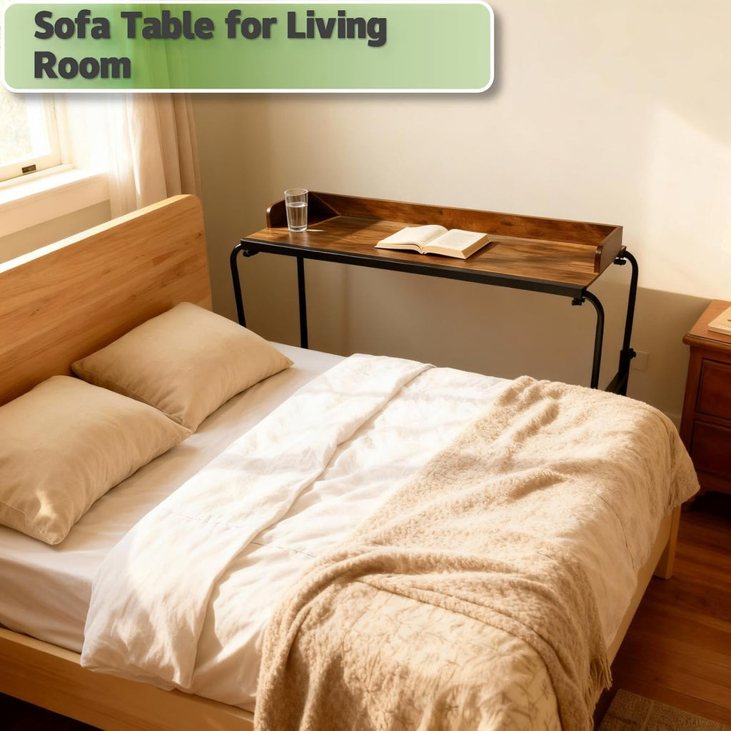 Overbed Table with Wheels and Desktop Enclosure, Height and Length Adjustable Over Bed Desk King Queen Bed Table Overbed Laptop Table (Rustic Brown) - Image 7