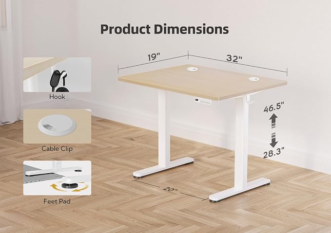 YDN 35 x 20 Inch Nature Electric Standing Desk | Adjustable Height, Sit Stand, Cable Management, Ergonomic, Home Office - Image 3