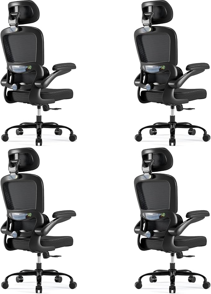 TRALT Ergonomic Office Chair Desk Chair with Adjustable Lumbar Support | Home Office Desk Chairs with Flip-up Armrests & 3D Headrest - Mesh Gaming Chair for Adults, 330lbs, PU Leather (Black, 4) by TRALT