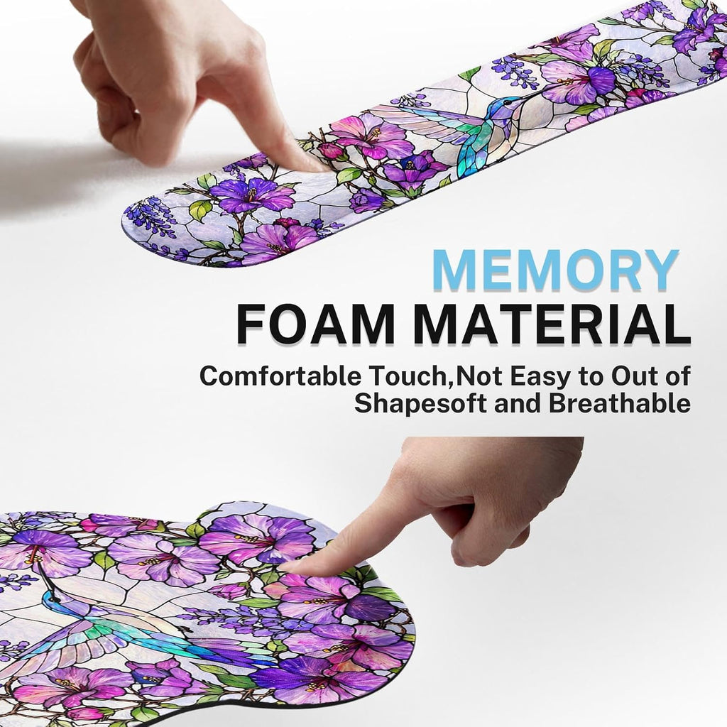 Keyboard Mouse Pad Set, 4 in 1 Desk Mat Set, Floral Hummingbird - Image 6