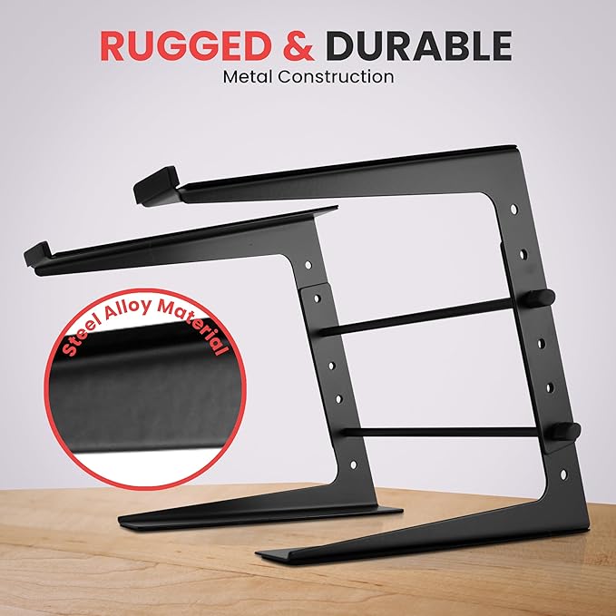 Pyle Portable Adjustable Laptop Stand - Anti-Slip Standing Table Monitor or Computer Desk Workstation Riser with Level Height Alignment for DJ, PC, Gaming, Home or Office - Image 4