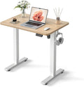 Cubiker Standing Desk, 32" Small Sit Stand Home Office Desk, Electric Stand up Desk, Adjustable Desk with Splice Board, White Frame/Maple Top by CubikerHomeOfficeFurniture