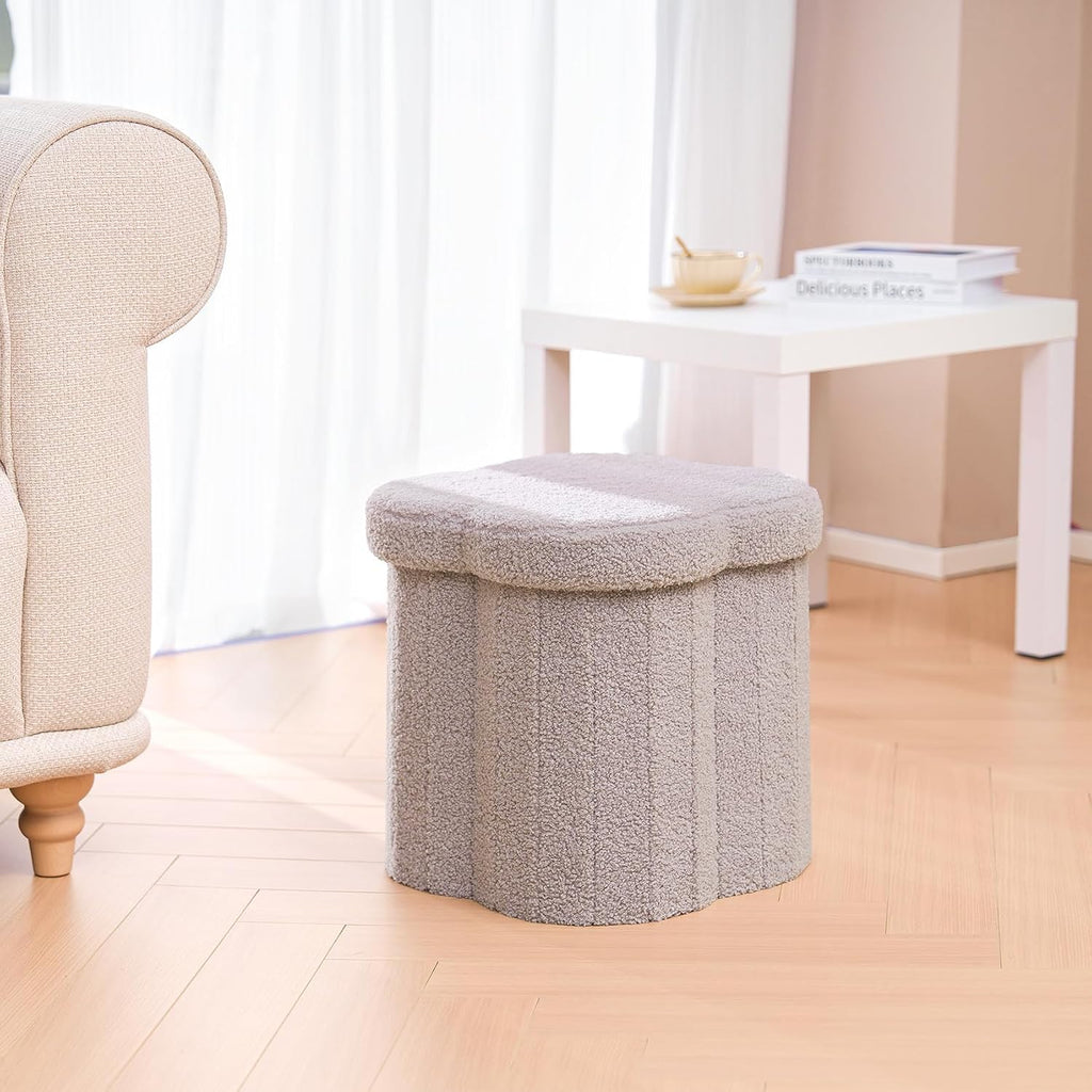 B FSOBEIIALEO Storage Ottoman Cube, 15" Flower Shaped Ottomans, Grey - Image 7