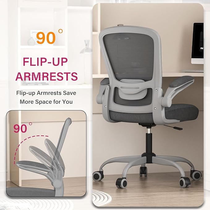 Ergonomic Office Chair w/Adjustable Lumbar, Flip Armrest, 135° Recline | Supports 300 lbs · Seat 19.48"–23.4" · Breathable mesh · 20–30 min assembly · 5-year warranty - Image 6