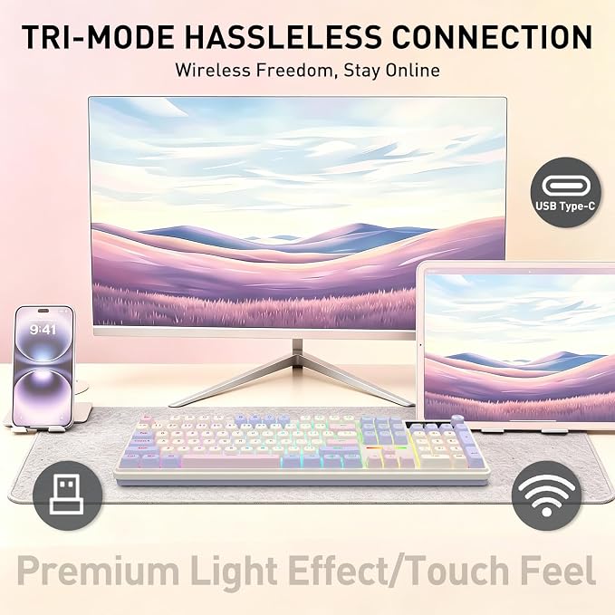 Redragon K762 PRO Wireless 104-Key Gasket Gaming Keyboard, Screen & Knob | Easy-Control LED Info Display, 0-Delay Tri-Mode, Cushioned 5-Layer Noise Dampening for Creamy Thocky Sound, Full-Size 104-Key - Image 4