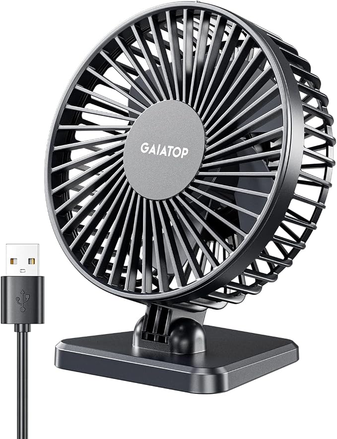 Gaiatop USB Desk Fan, Personal Portable Quiet Small Table Desktop fan | Powerful Mini 3 Speeds, Adjustable Head, for Cooling Home Office Car Summer Travel Gifts Black by GAIATOP