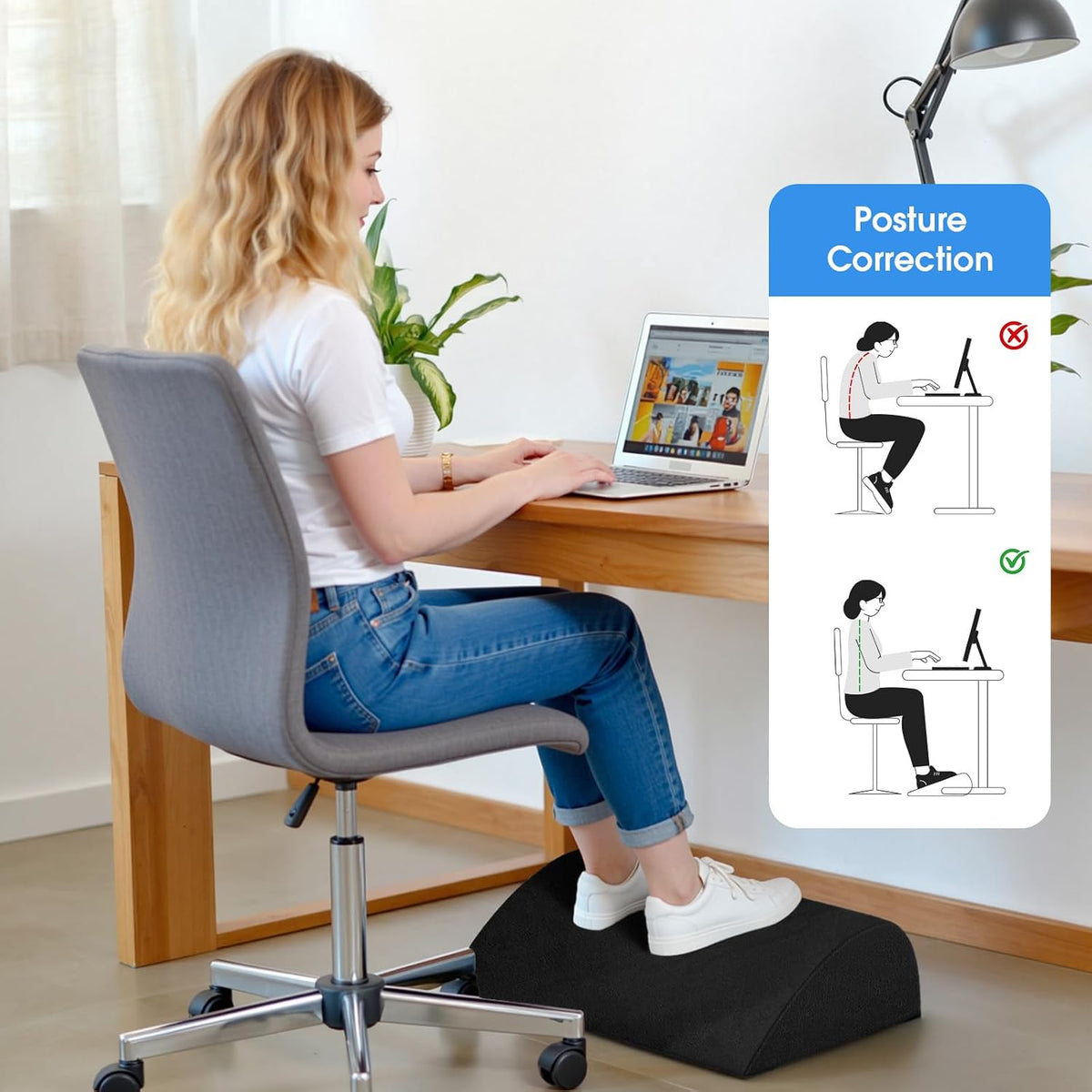 Foot Rest for Under Desk with 3 Heights, Foot Stool, Black - Image 5