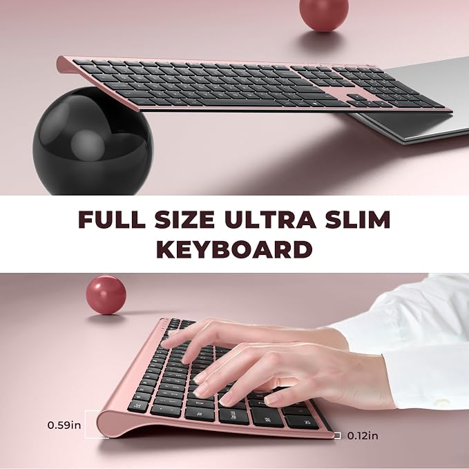 Vssoplor Wireless Keyboard and Mouse, Rechargeable Ultra Slim, Rose Gold | Quiet Full-Size Keyboard and Mouse Combo Set, for Laptop, PC, Notebook, Desktop, 2.4GHz Stable Connection, Ideal for Office - Image 2