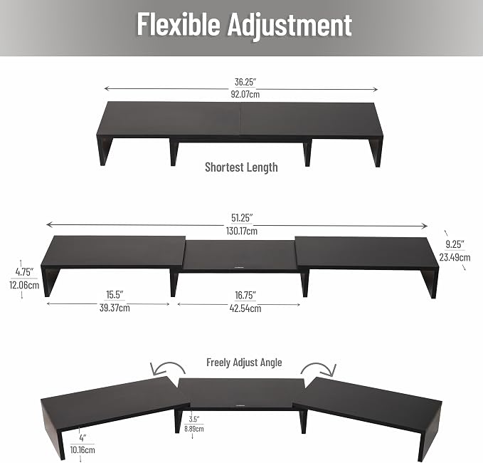 Mind Reader Dual Monitor Stand, Desktop Organizer, Laptop Riser, Office, MDF, 51.25"L x 9.25"W x 4.75"H, Black - Image 4