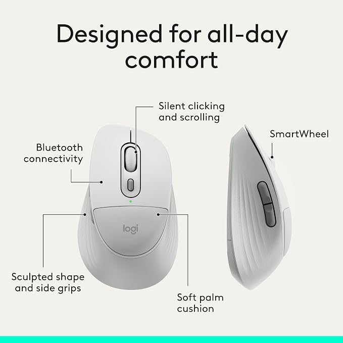 Logitech Signature Comfort Plus MK880 Combo Keyboard Mouse - Off White | Signature, Full-Size, with Palm Rest, Silent Clicks, Bluetooth, for Windows and macOS - Image 8