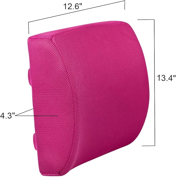 Lumbar Pillow for Chair and Car, Back Support for Office, Memory Foam Cushion with Mesh Cover - Pink - Image 9
