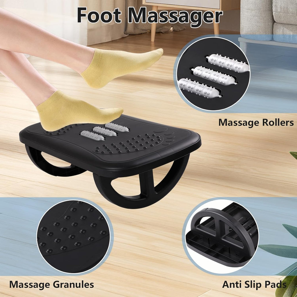 Ergonomic Foot Rest Under Desk, Rocking Footrest with Anti-Slip Function, Sturdy PP Foot Stool with Comfortable Massage Rollers for Home Office & Gaming, Relieve Leg Fatigue (Black) - Image 3