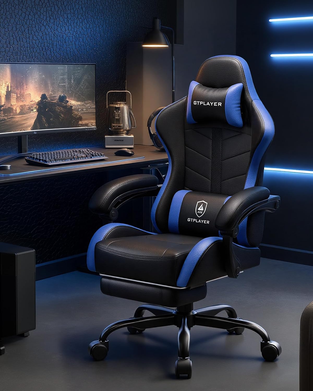 GTPLAYER Gaming Chair for Adults, Computer Chair with Footrest,Black & Blue - Image 8