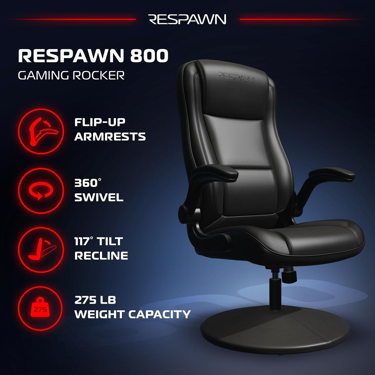 RESPAWN 800 Console Rocker Gaming Chair, Swivel Seat with Lumbar Support - Image 3