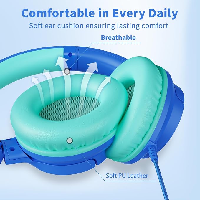 Botesty Sound Wired Headphones with Microphone, Over Ear 3.5mm Plug in Headphones with 4.9ft Tangle-Free Nylon Cord for Tablet, Laptop, MP3/4, School, Airplane Travel (Blue) - Image 5