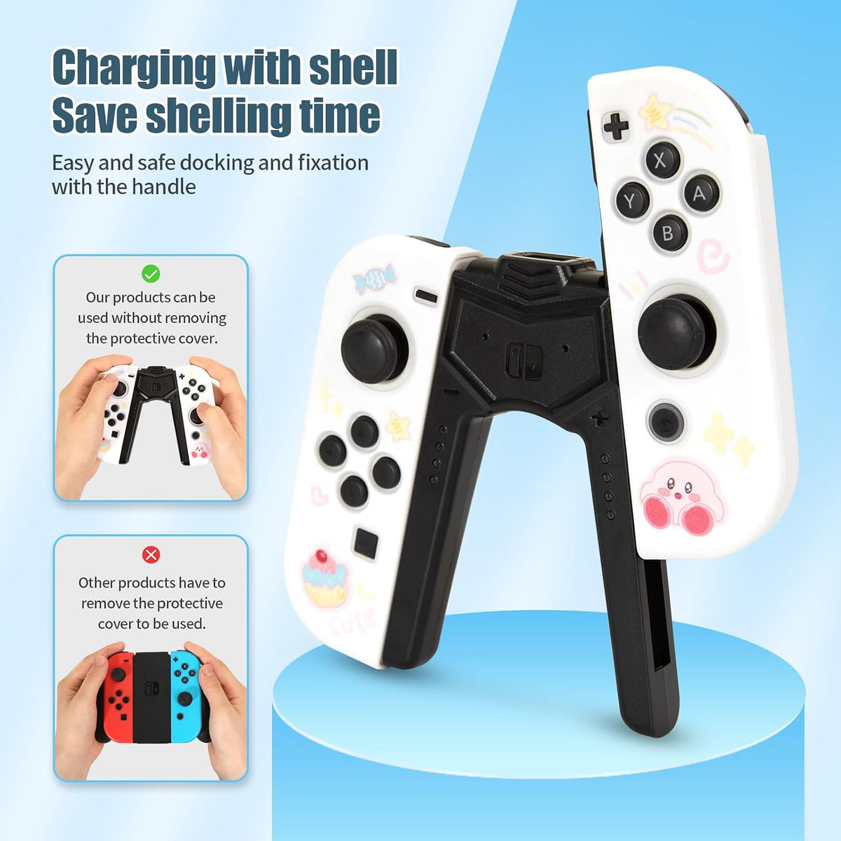 Joy-Con Charging Grip 1PCS for Switch/OLED, 6.6ft USB-C Cable & Dual Charger - Play While Charging, Shaped Ergonomic Handle with | Black - Image 4