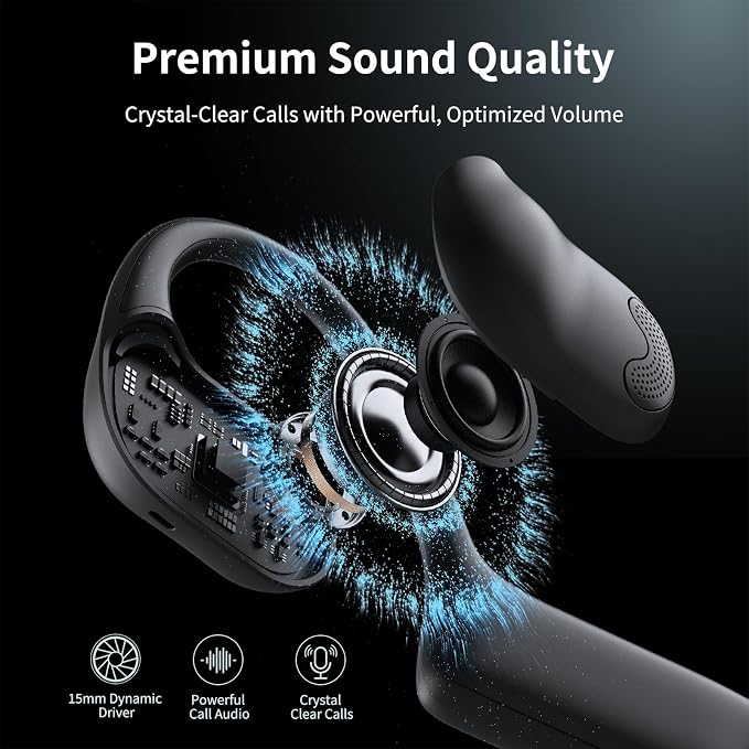 CXK Open Ear Headphones with Mic, Dual Noise Canceling Mic for Clear Calls | Bluetooth 5.4 Headphones, 23g Lightweight Headset with Mute Button, 12H Playtime Air Conduction Headphones for Call, Meeting - Image 3