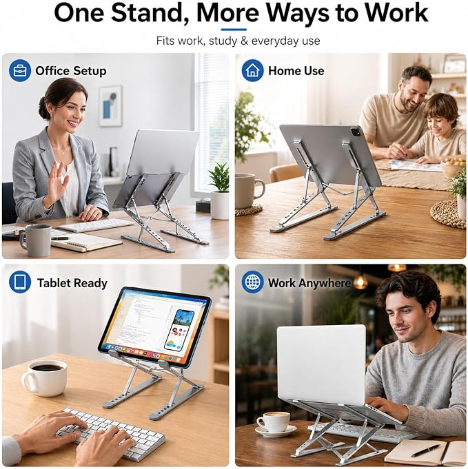 Adjustable Foldable Portable Laptop Stand for Desk Gray | Computer stand ;Portable notebook riser; foldable computer holder for 10–15 inch devices. - Image 3