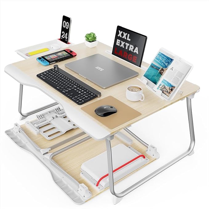 SAIJI Folding Bed Desk for Laptop, Extra Large Folding Bed Tray Table | Laptop Bed Desk for Laptops and Writing, Portable Floor Stand Laptop Desk Table for Adult,Kids, 25.6" x 19.3" ,Teak by SAIJI