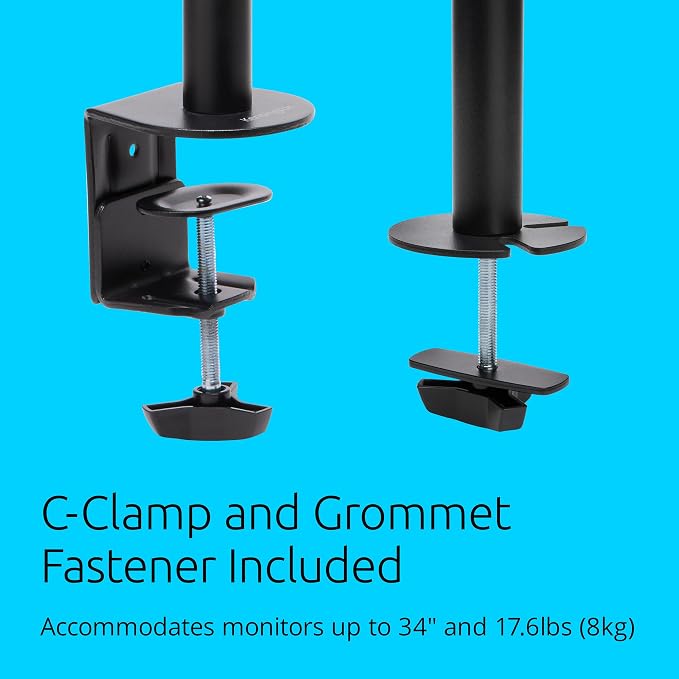 Kensington Dual Monitor Desk Mount, SmartFit Ergonomic Dual Monitor Arm for 2 Monitors Up to 32 inch and 17.6lbs for Office, Home, VESA Mount C-clamp Extended Monitor Stand, Black K55409WW - Image 5
