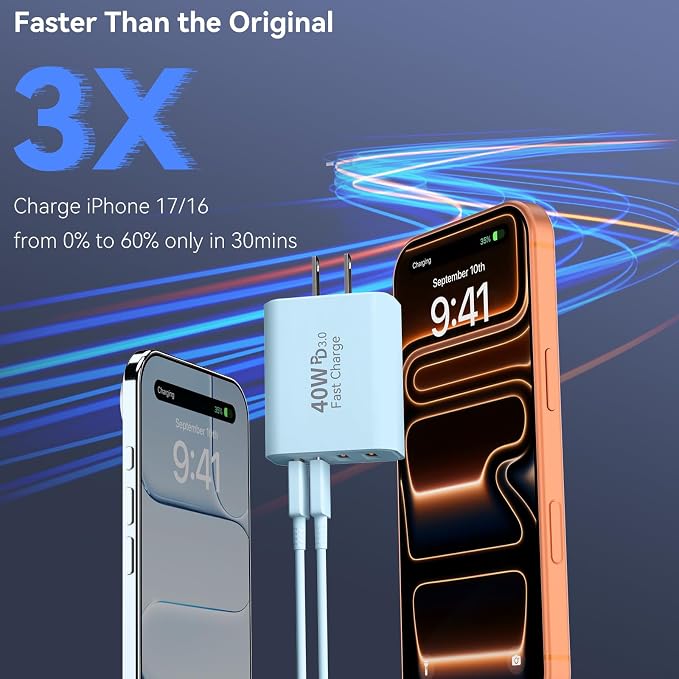 USB C Wall Fast Charger Block, 40W 4-Port Type C Chargers Fast Charging Blocks PD Power Charger Adapter+QC 3.0 USB Multiport Charger Brick for Phone 17/16/15/14/13/12 Pro Max, i-Pad, Galaxy S25-2Pack - Image 5