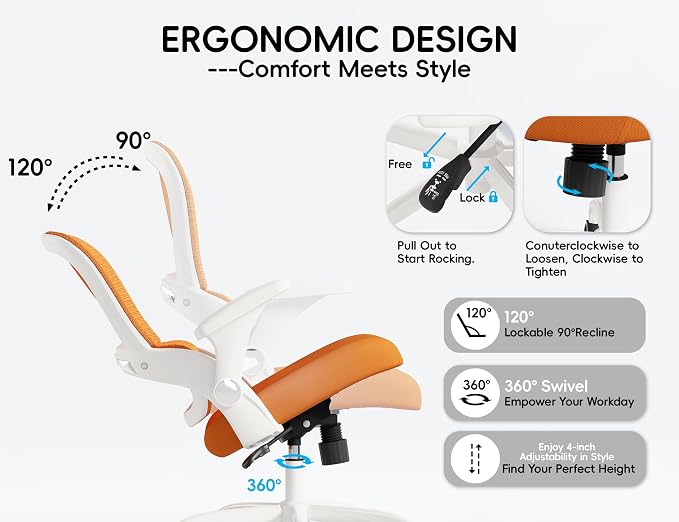 TRALT Office Chair - Ergonomic Office Chair with Back Support for Adults | Home Office Desk Chair with Lumbar Support - Ergonomic Mesh Chairs 330 lb Wide Seat for Work, Study, Office, Gaming(Orange) - Image 6