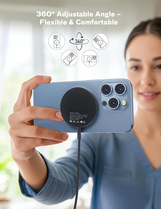 Bohuma Magnetic Wireless Charger – Compatible with iPhone 12-17 Series Airpods - Sleek Lightweight Design with Fast Charging – Ideal for Travel Work & Home – Black - Image 7
